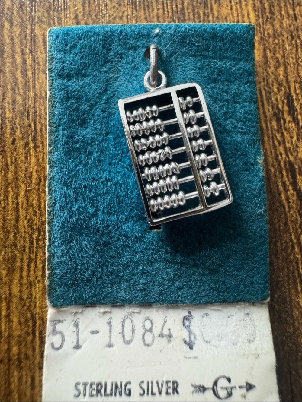 Vintage Sterling Silver Moving‎ Abacus Accountant Teacher Charm Pendant NOS Card